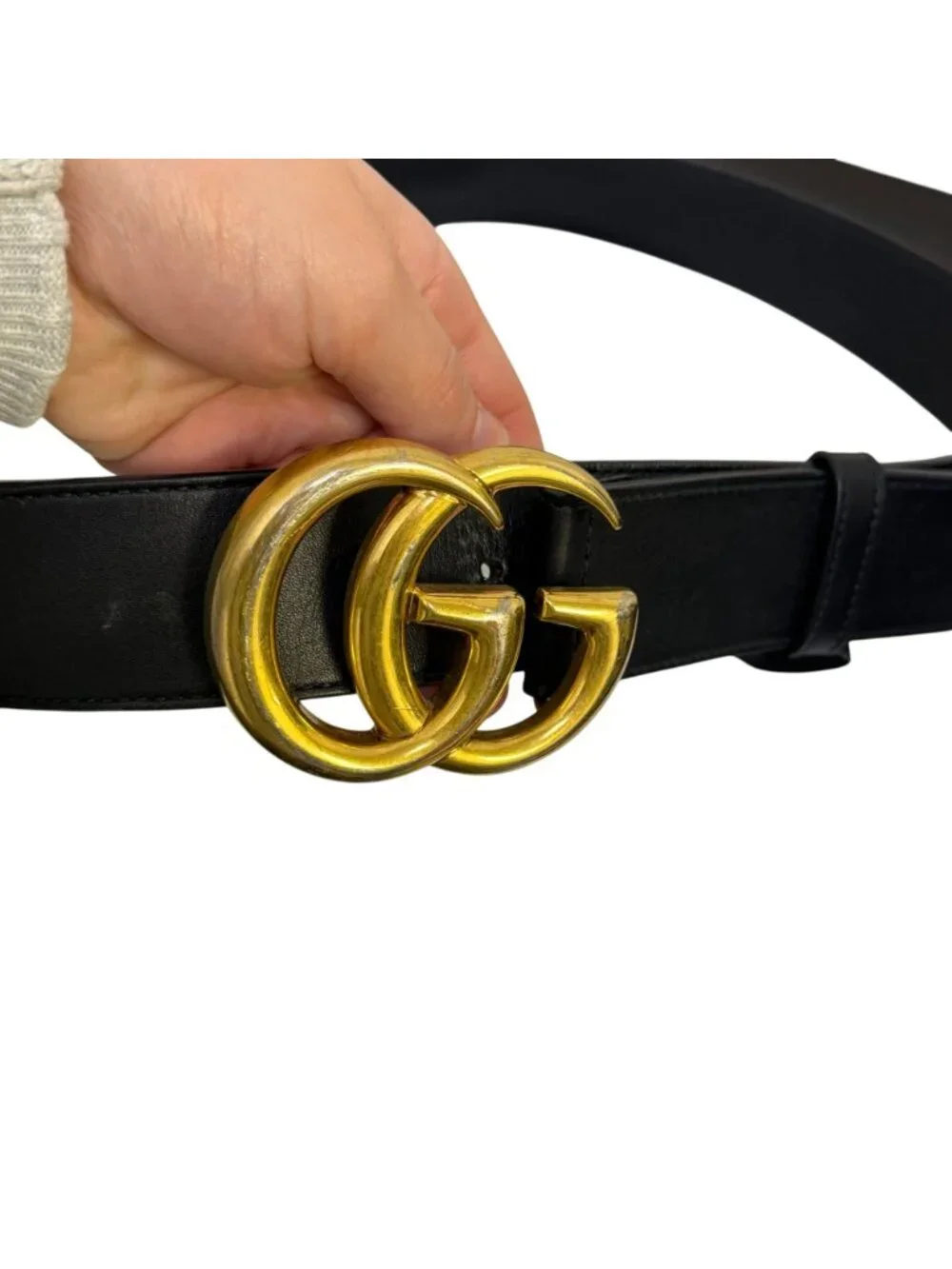Gucci Leather Belt With Gold GG Buckle Black Made In Italy